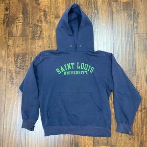 SAINT LOUIS UNIVERSITY Men’s Hoodie VINTAGE Jansport Distressed Blue SMALL